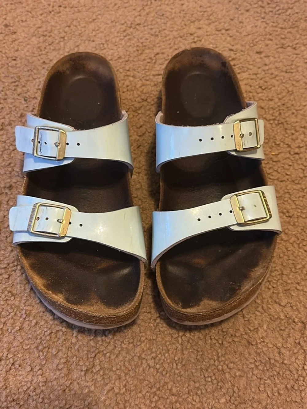 Women’s Double-Buckle Slide Sandals in Light Blue